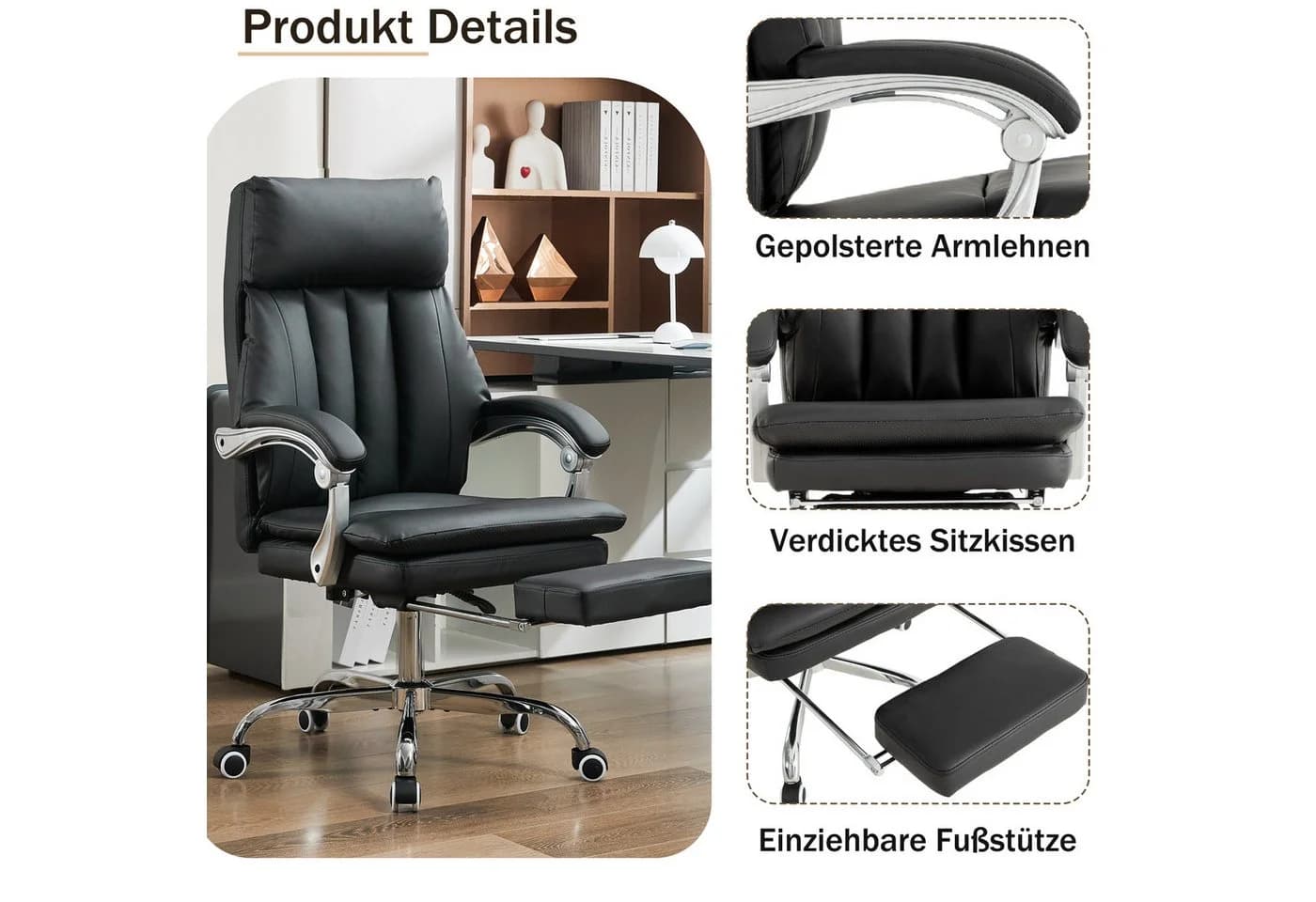UEV Bürostuhl Ergonomisch mit Fußstütze Schwarz/Beige - Bild 5