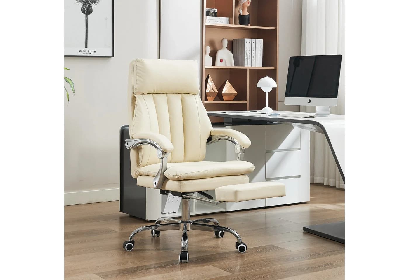UEV Bürostuhl Ergonomisch mit Fußstütze Schwarz/Beige