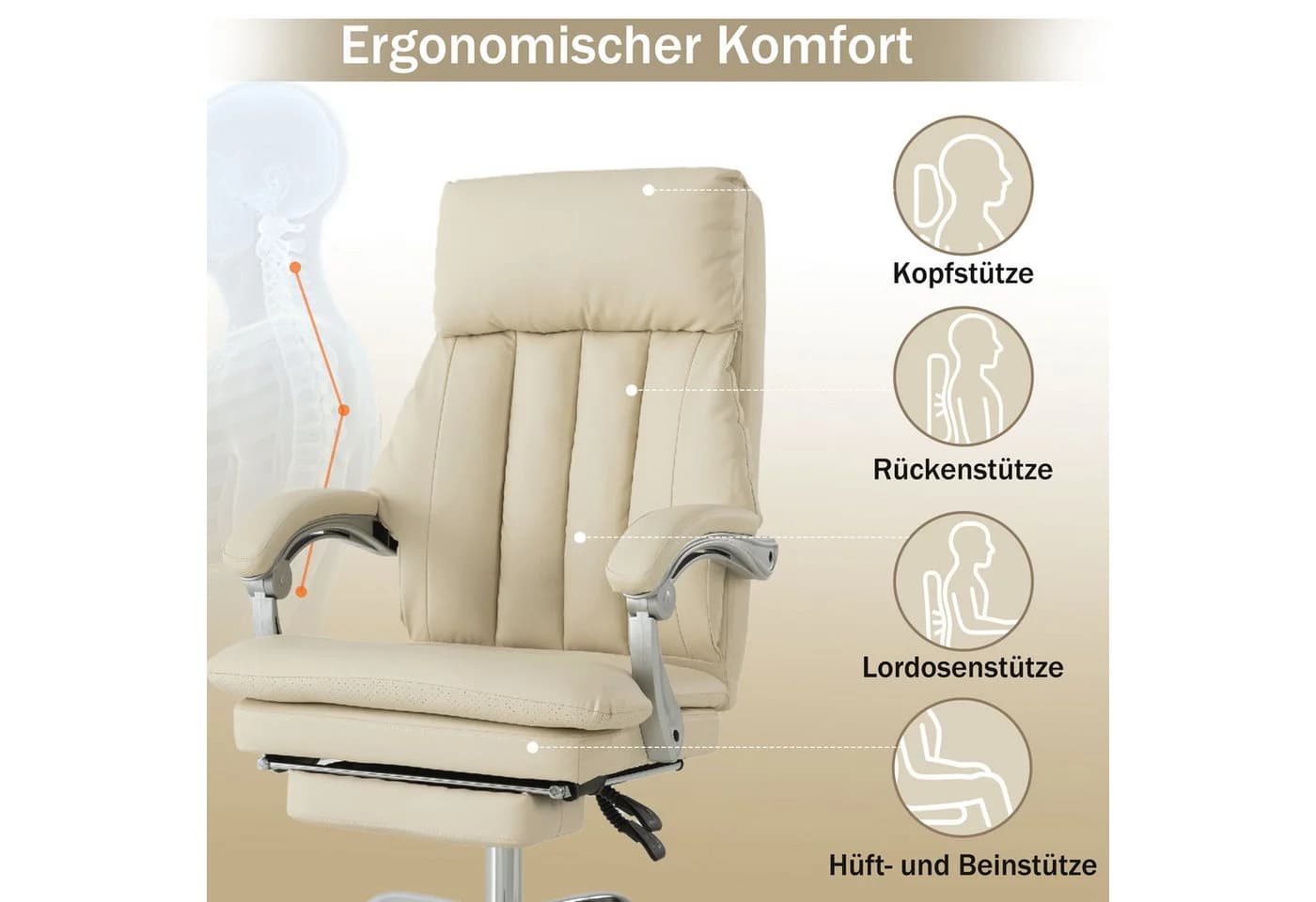 UEV Bürostuhl Ergonomisch mit Fußstütze Schwarz/Beige - Bild 3