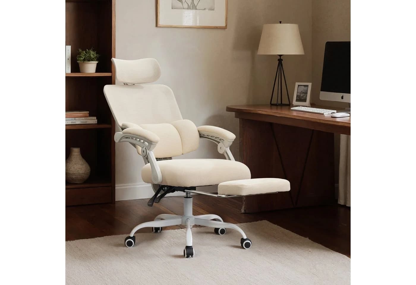 UEV Bürostuhl Ergonomisch mit Fußstütze Beige Mesh - Bild 3