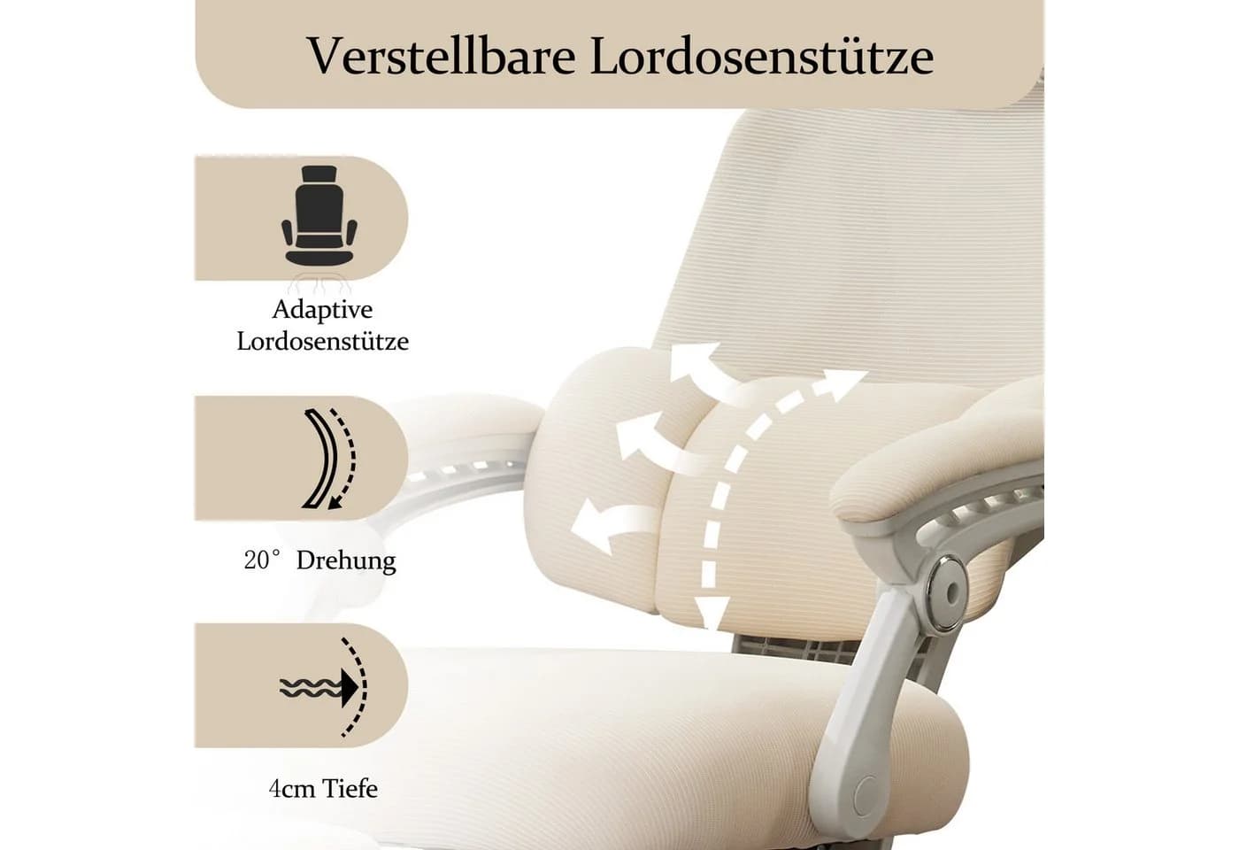 UEV Bürostuhl Ergonomisch mit Fußstütze Beige Mesh - Bild 4