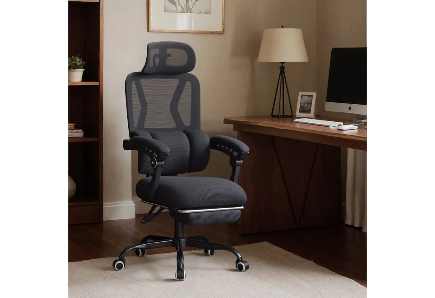 UEV Bürostuhl Ergonomisch mit Fußstütze Mesh Schwarz