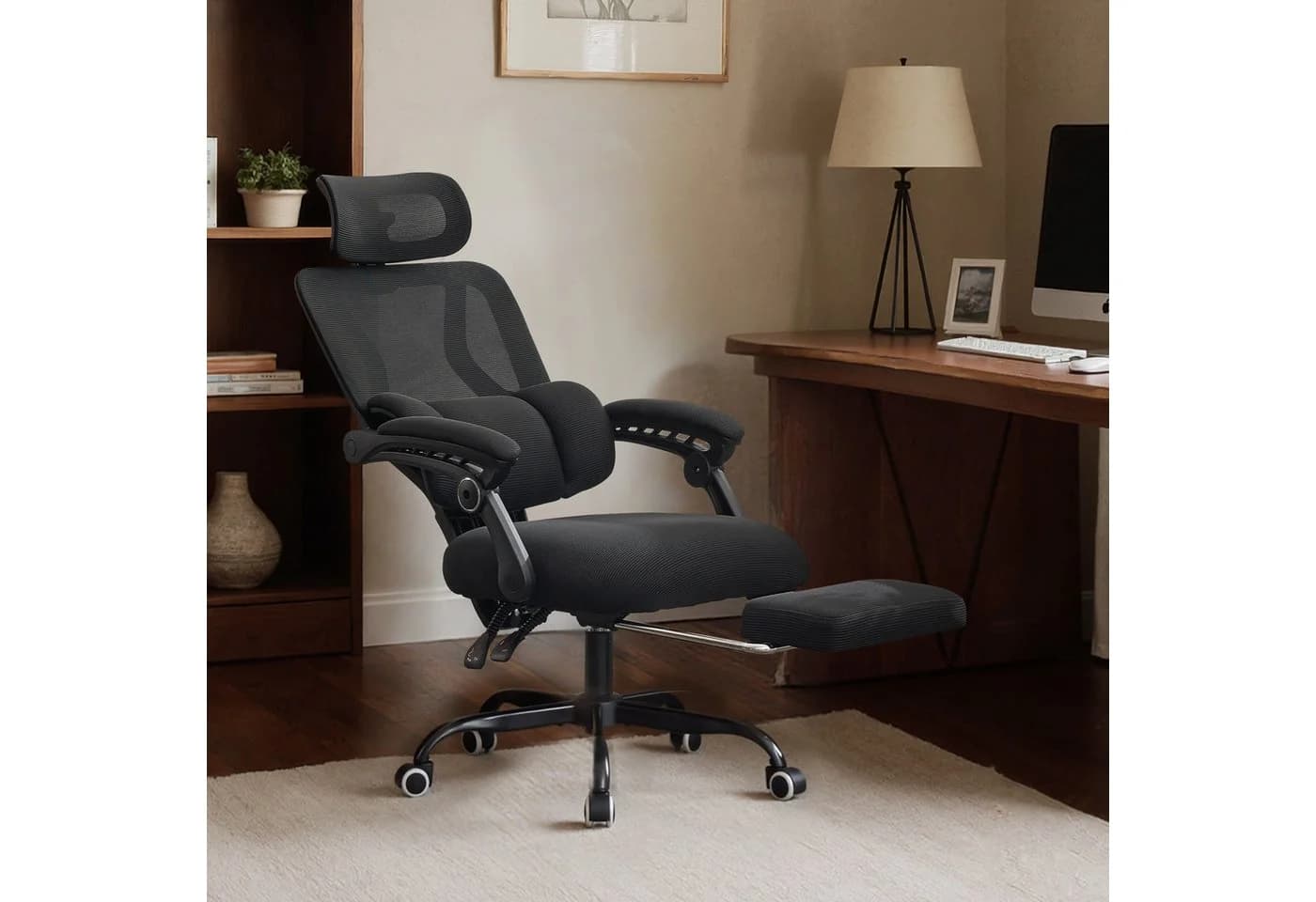 UEV Bürostuhl Ergonomisch mit Fußstütze Mesh Schwarz - Bild 3
