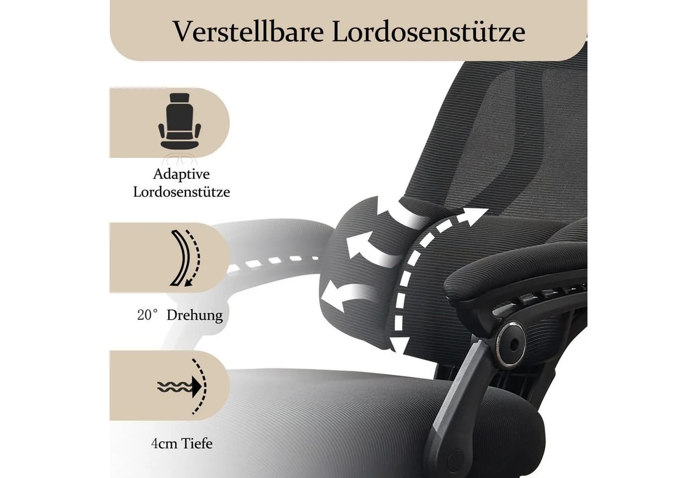 UEV Bürostuhl Ergonomisch mit Fußstütze Mesh Schwarz - Bild 4