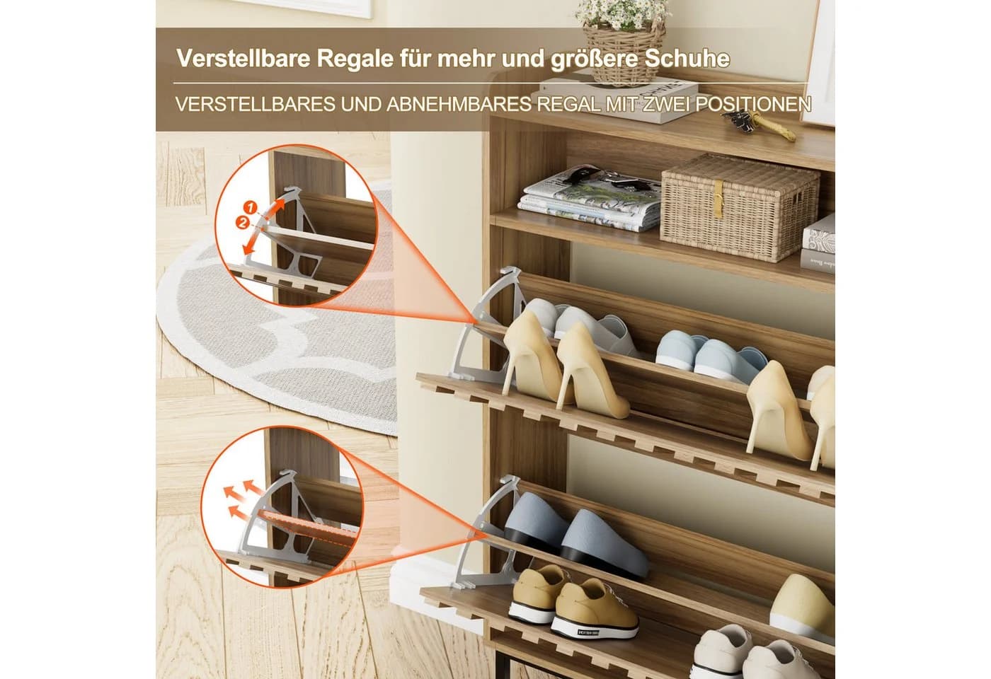 UEV Schuhschrank 2 Klappen Platzsparend Holzwerkstoff - Bild 4