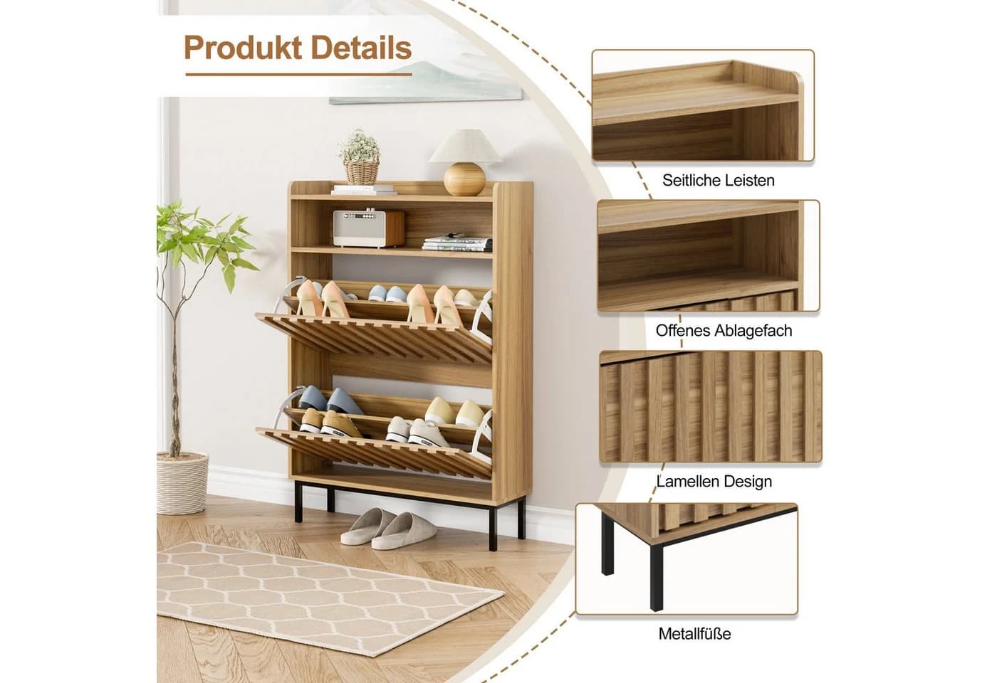 UEV Schuhschrank 2 Klappen Platzsparend Holzwerkstoff - Bild 5