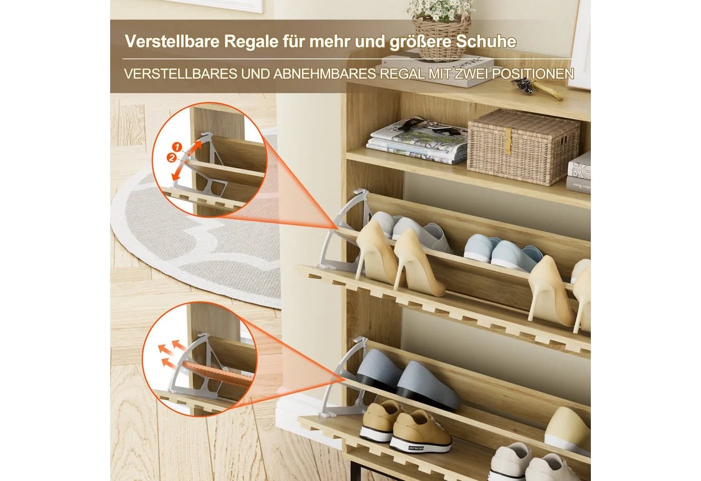 UEV Schuhschrank mit 2 Klappen Schuhregal Schukipper schmal platzsparend - Bild 5