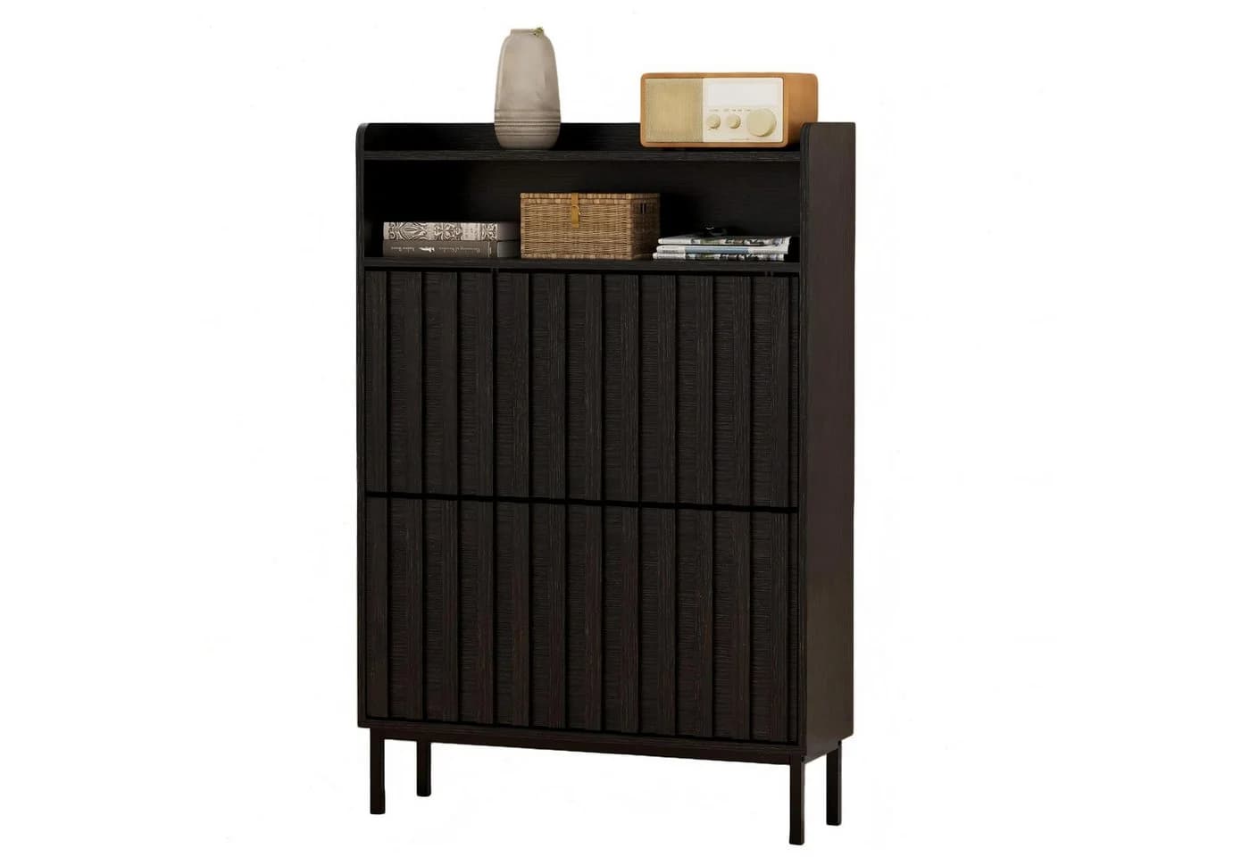 UEV Schuhschrank 2 Klappen Platzsparend Schwarz - Bild 2
