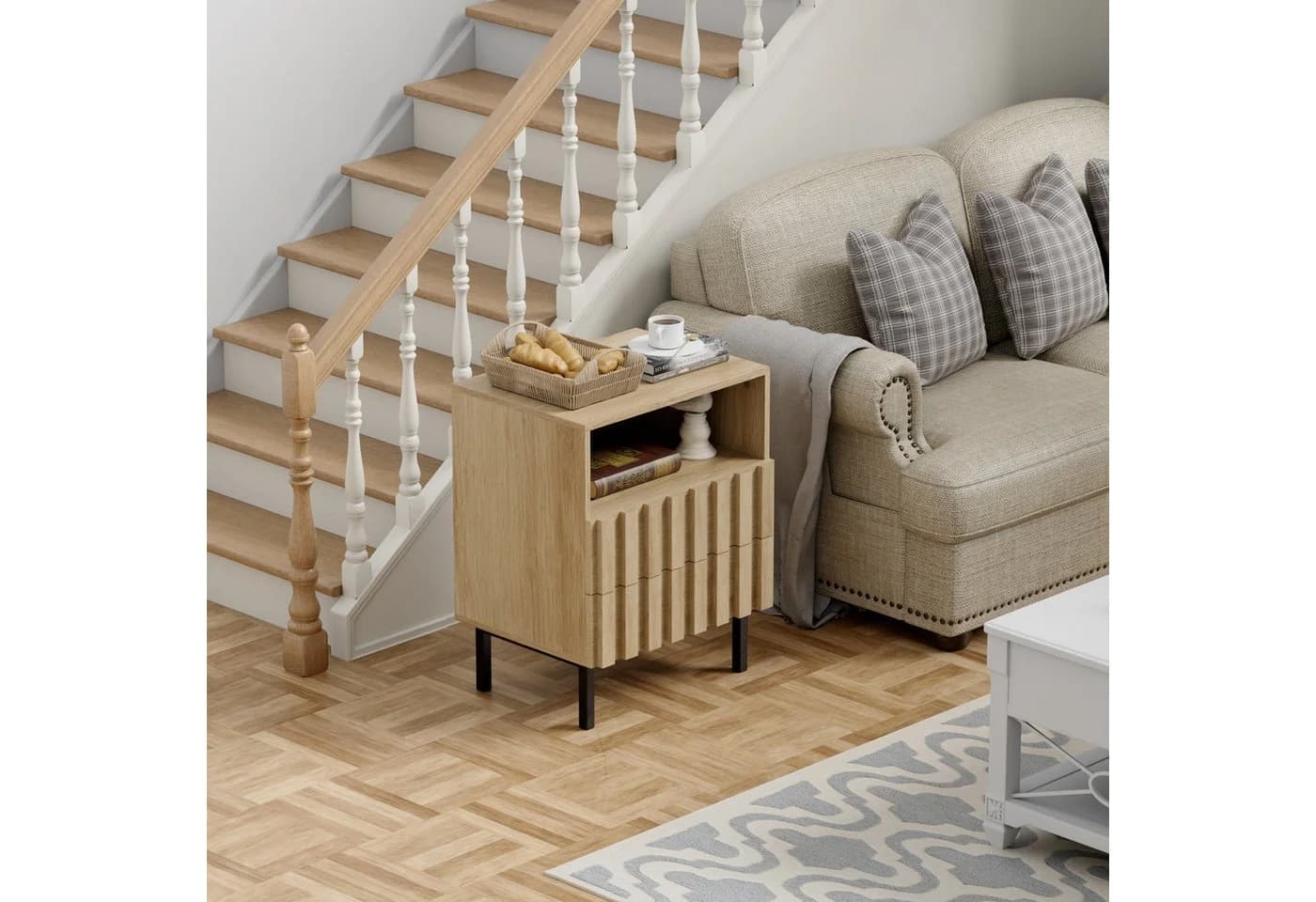UEV Nachtschrank 2er Set Beige Nachttisch mit 2 Schubladen - Bild 5