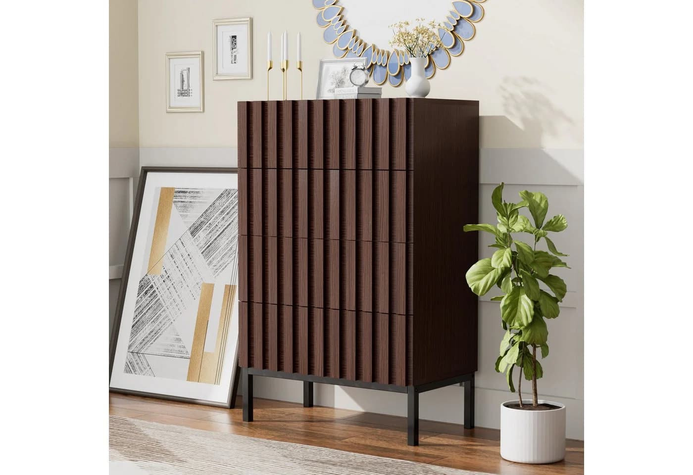 UEV Kommode mit 4 Schubladen, Sideboard, Schubladenschrank, Schmal Kommode aus Holz - Bild 4