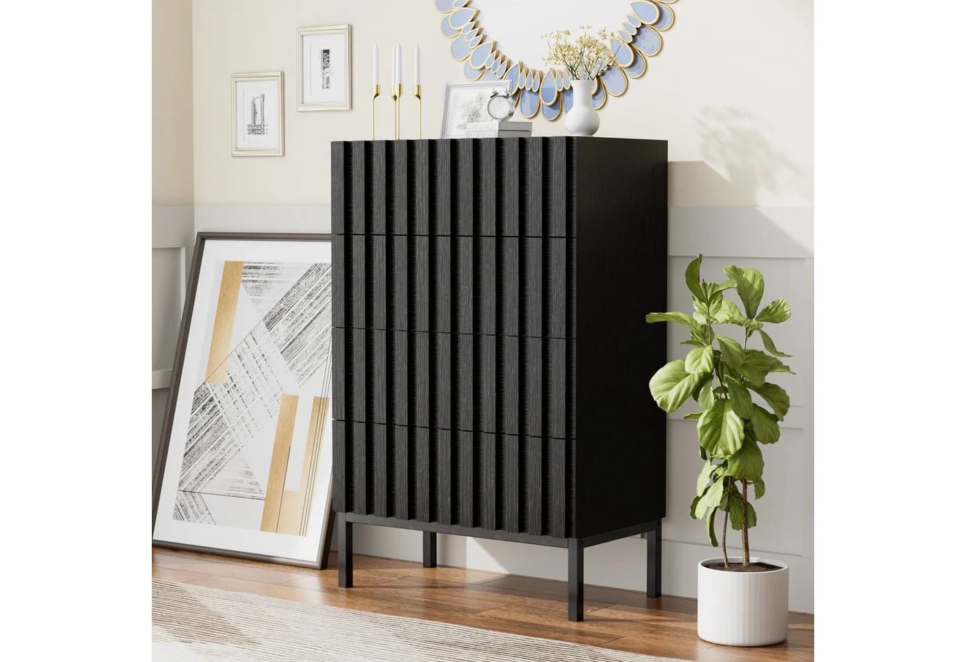UEV Kommode mit 4 Schubladen, Sideboard, Schubladenschrank, Schmal Kommode - Bild 4