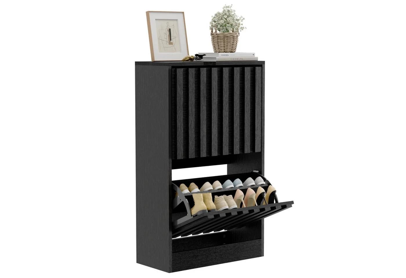 UEV Schuhschrank 2 Klappen Schwarz Holzwerkstoff - Bild 2