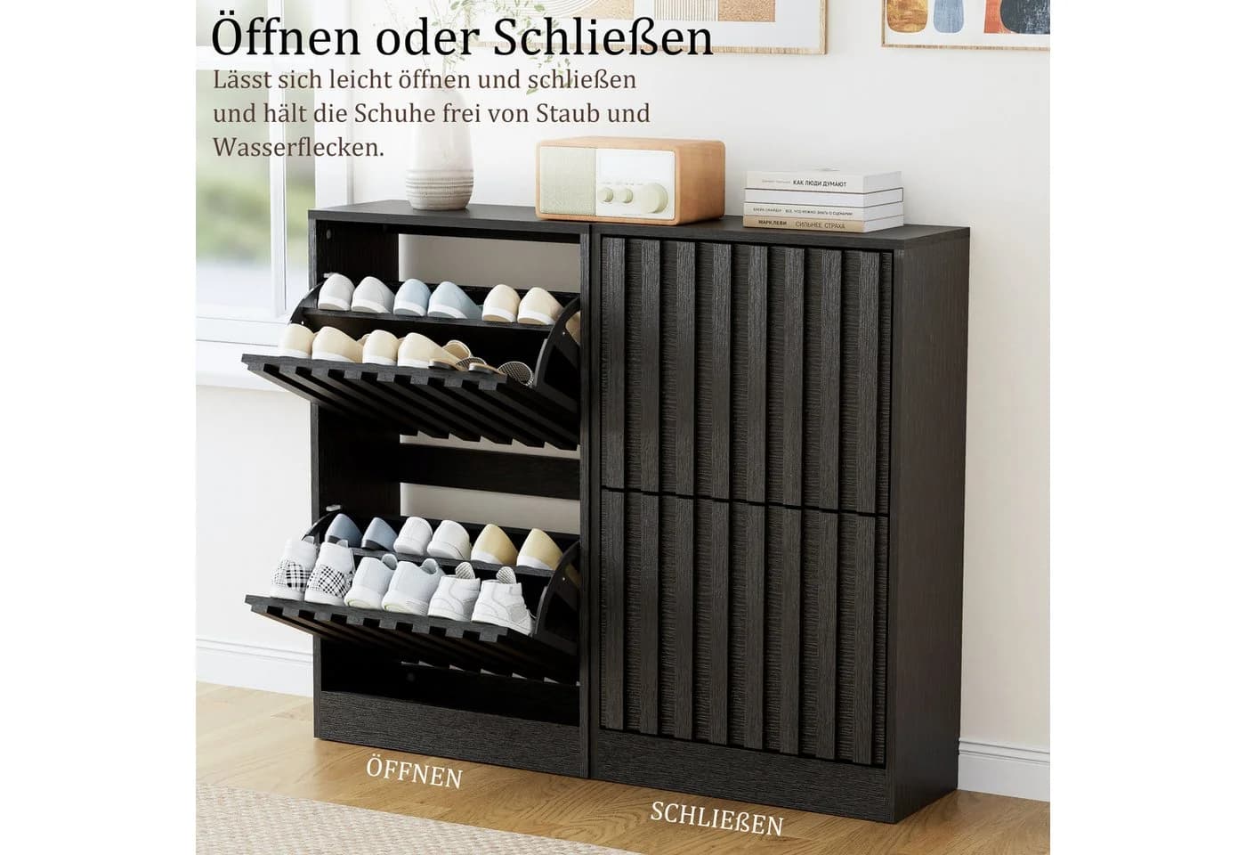 UEV Schuhschrank 2 Klappen Schwarz Holzwerkstoff - Bild 5