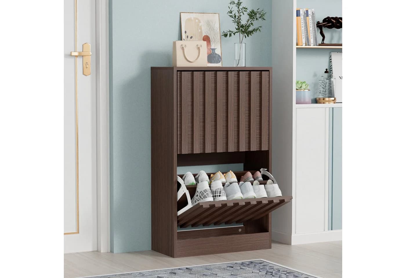 UEV Schuhschrank mit 2 Klappen Schuhregal Schukipper schmal platzsparend - Bild 3