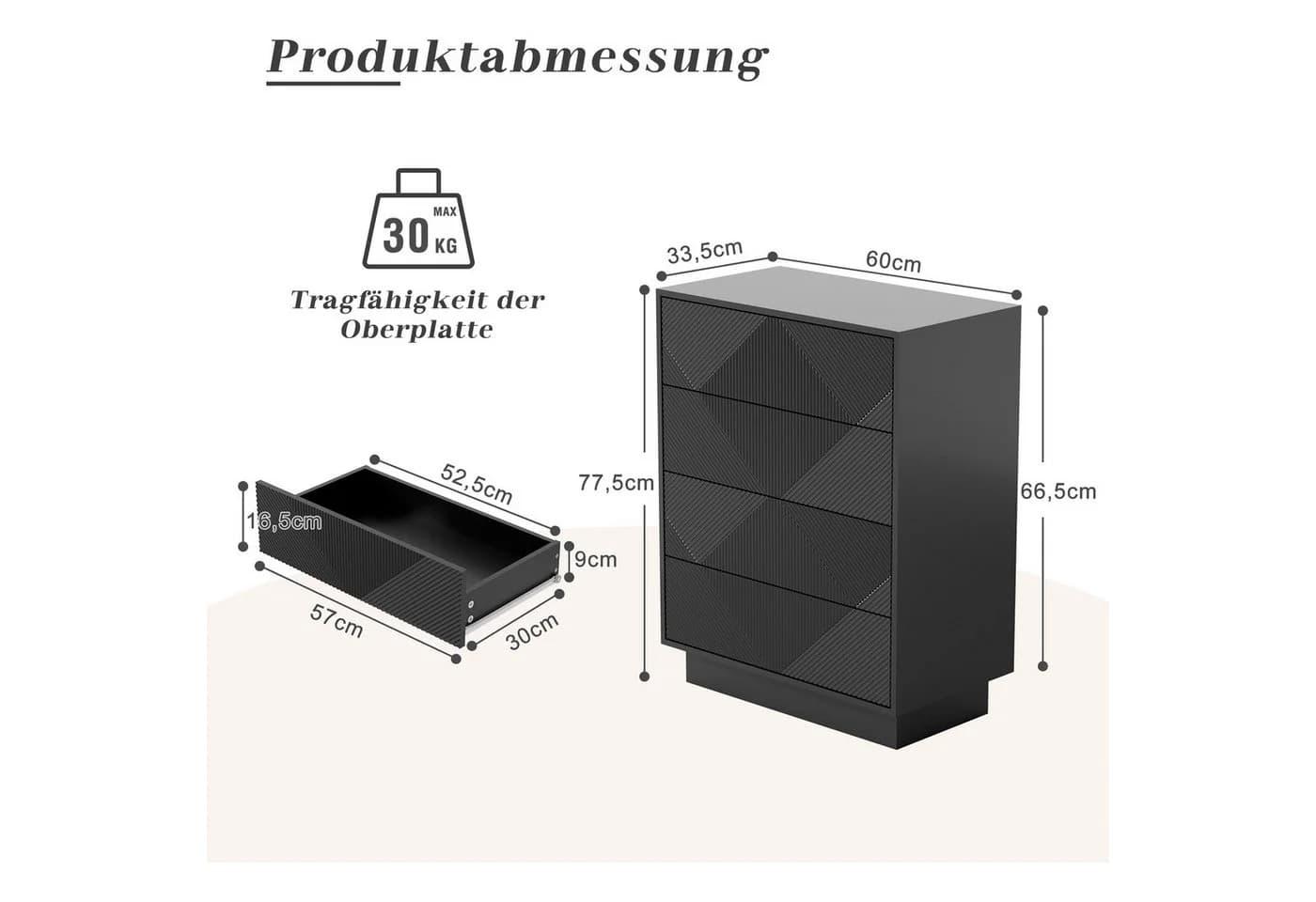 UEV Kommode 4 Schubladen Schwarz Geometrisches Muster - Bild 3