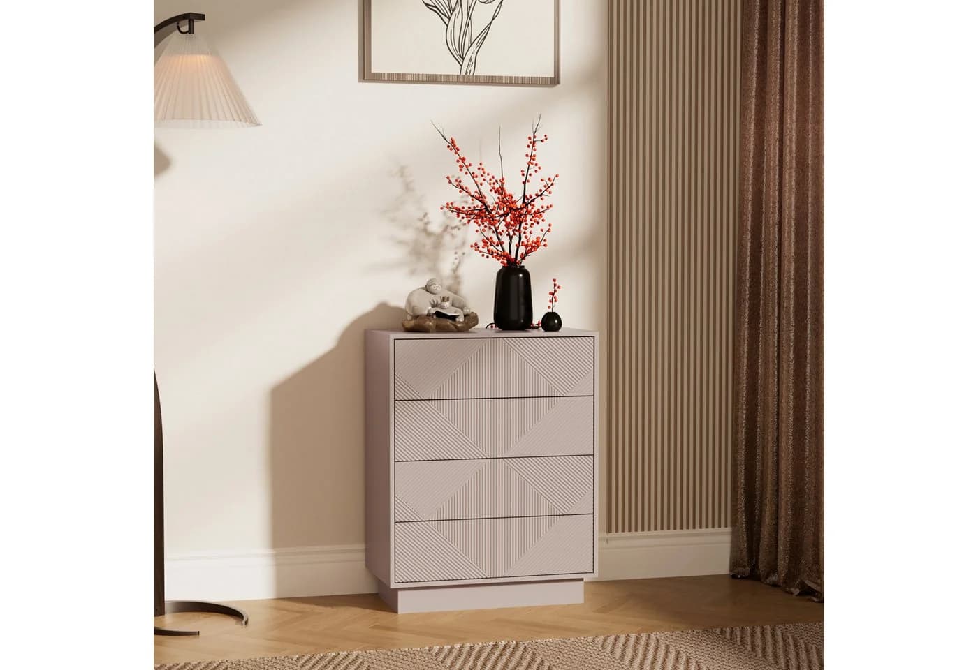 UEV Kommode mit 4 Schubladen, Sideboard, Schubladenschrank, Schmal Kommode, Drucköffner, Push to open - Bild 4