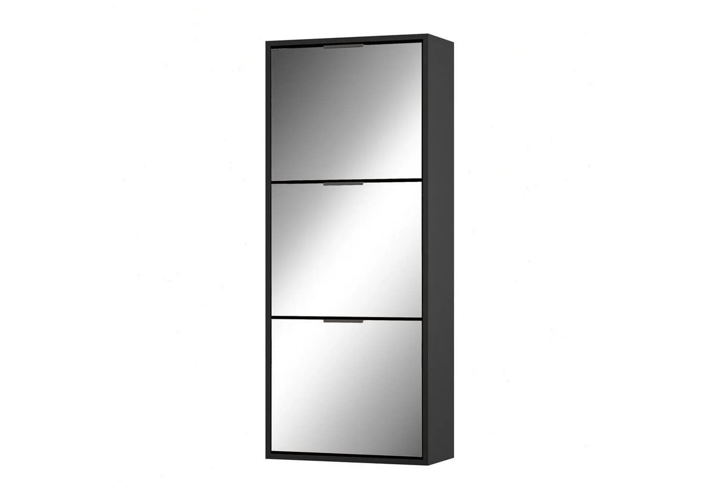 UEV Schuhschrank Spiegelschuhschrank schmal 3 Klappen Schwarz Holzwerkstoff - Bild 2