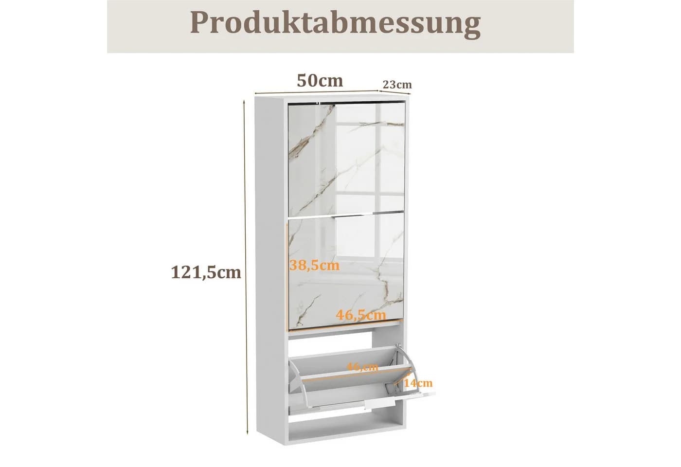 UEV Schuhschrank 3/4 Klappen Hochglanz Marmormuster Schwarz/Weiß - Bild 5