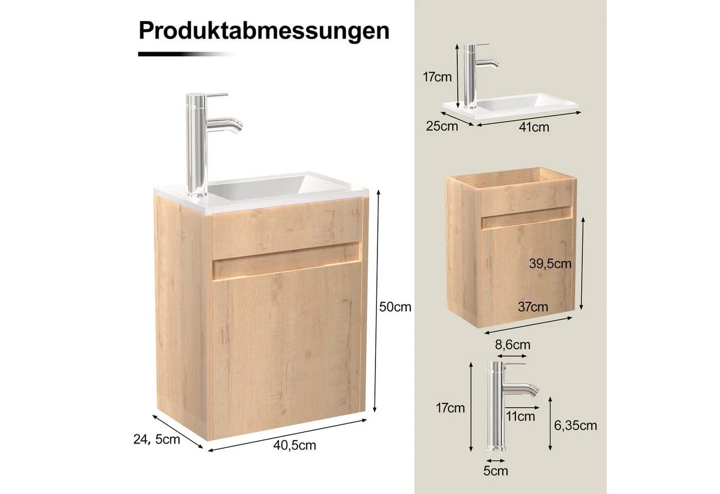 UEV Waschtisch-Set mit Unterschrank und Harzbecken Natur - Bild 5