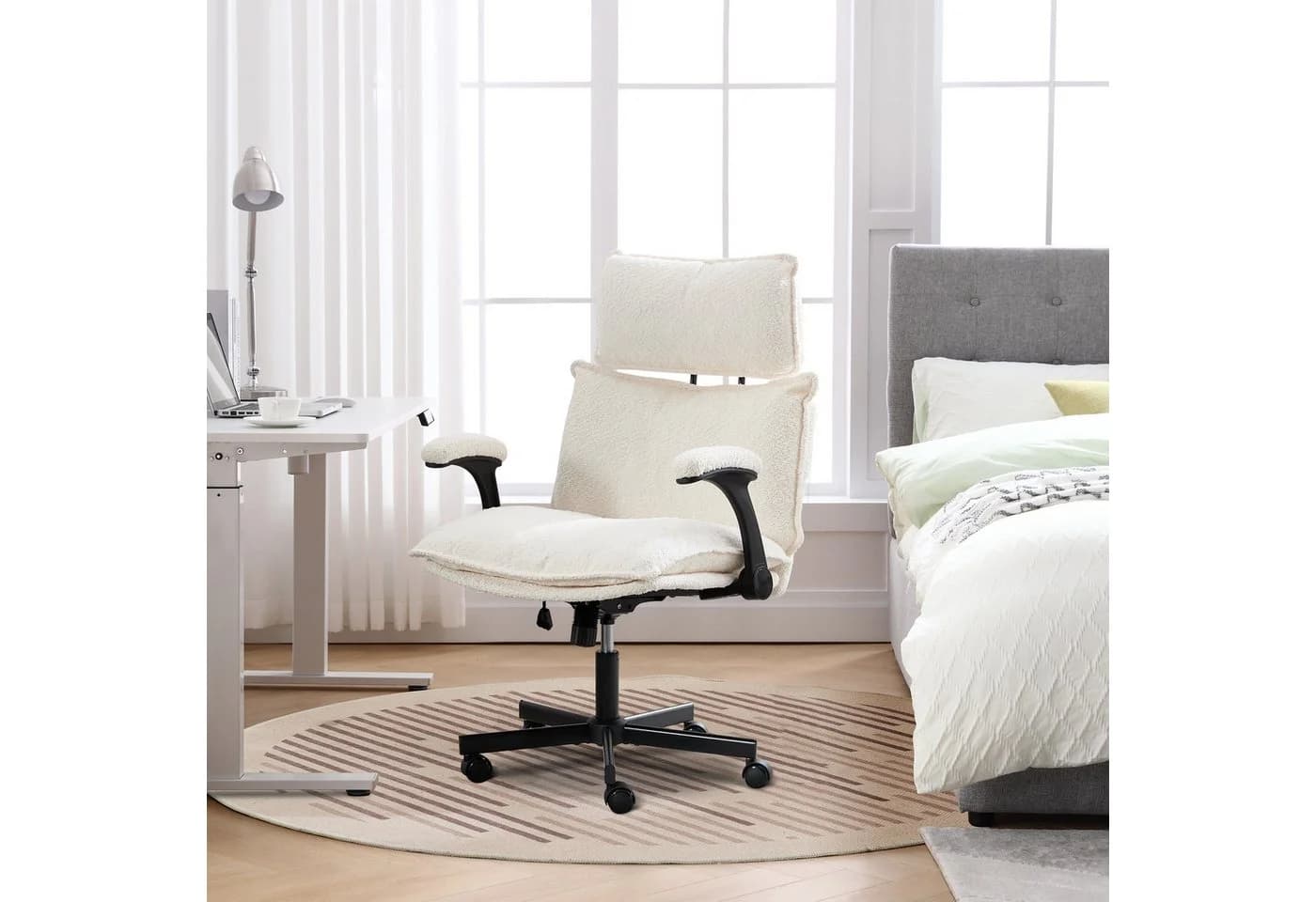 UEV Bürostuhl Ergonomisch Grau/Beige Plüsch 360° Drehung - Bild 3