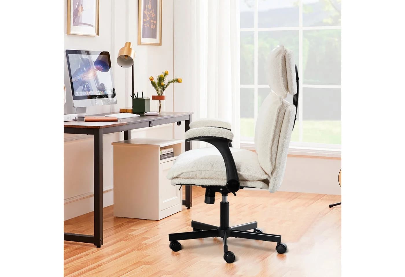 UEV Bürostuhl Ergonomisch Grau/Beige Plüsch 360° Drehung - Bild 4