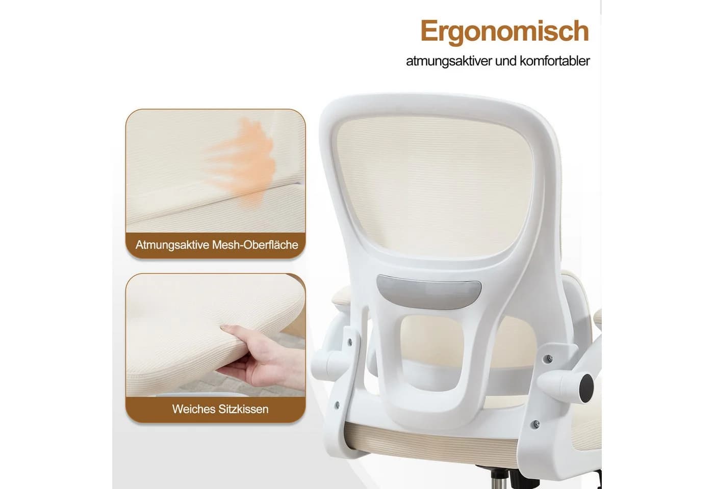 Ergonomischer Gaming Bürostuhl in Schwarz und Beige - Bild 5