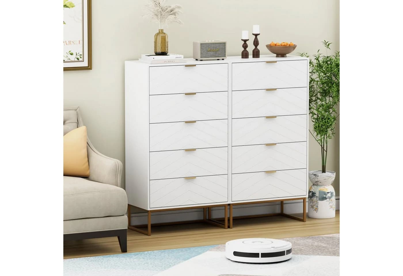 UEV Kommode 5 Schubladen Modern Weiß Holzwerkstoff - Bild 4