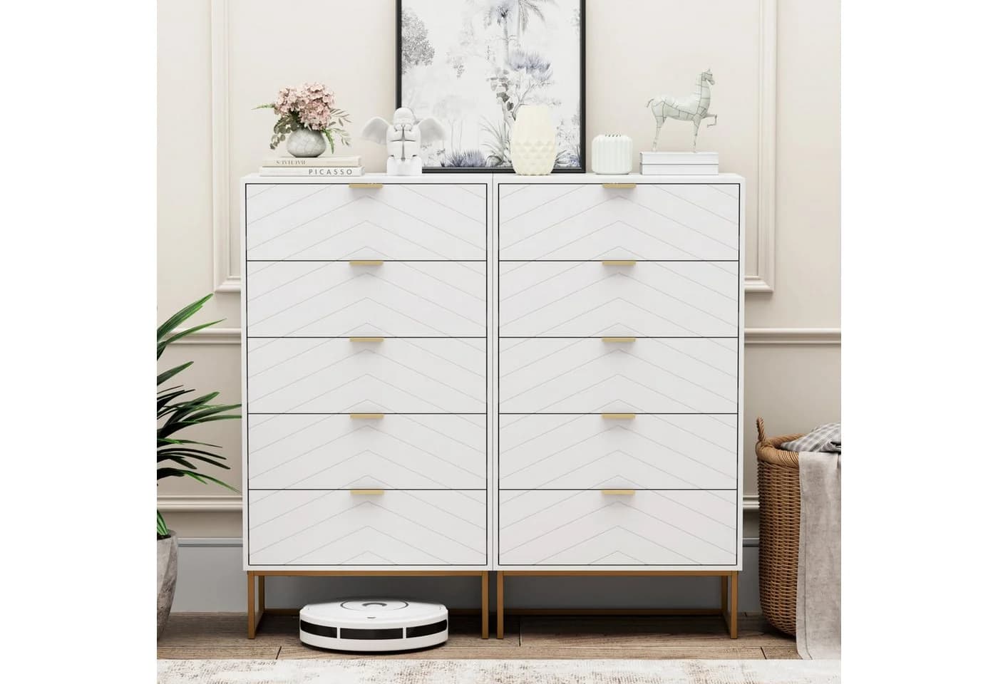 UEV Kommode 5 Schubladen Modern Weiß Holzwerkstoff - Bild 5