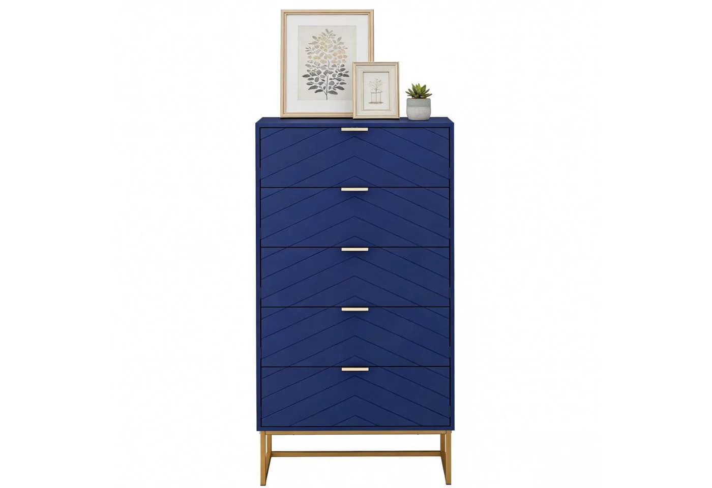 UEV Kommode mit 5 Schubladen Sideboard Schubladenschrank Schmal Kommode Modern 60x34x110cm Schrank für Wohnzimmer Schlafzimmer Flur Büro mit Kippschutz Aufbewahrungskommode Mehrzweckschrank aus Holz - Bild 2