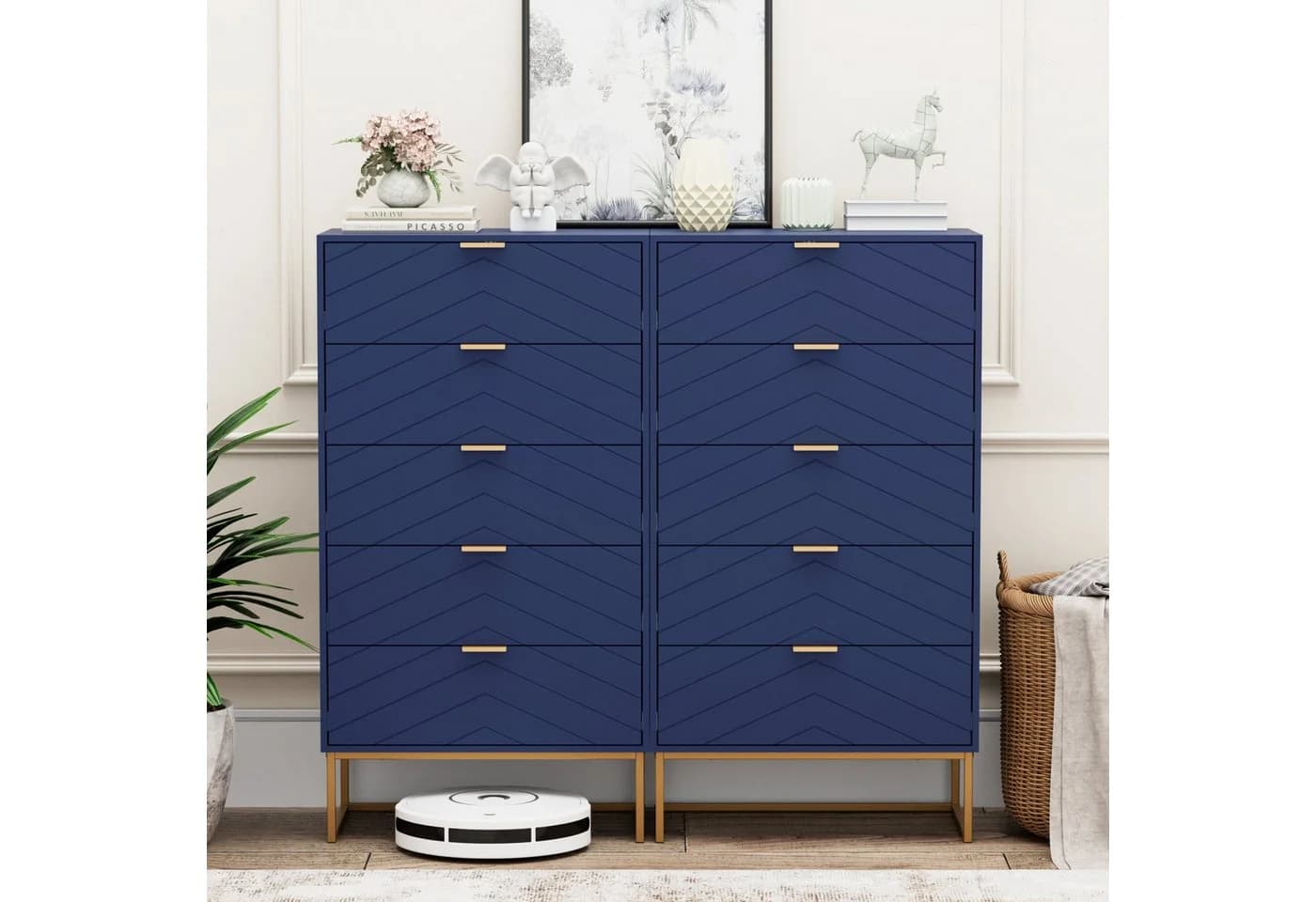 UEV Kommode mit 5 Schubladen Sideboard Schubladenschrank Schmal Kommode Modern 60x34x110cm Schrank für Wohnzimmer Schlafzimmer Flur Büro mit Kippschutz Aufbewahrungskommode Mehrzweckschrank aus Holz - Bild 4