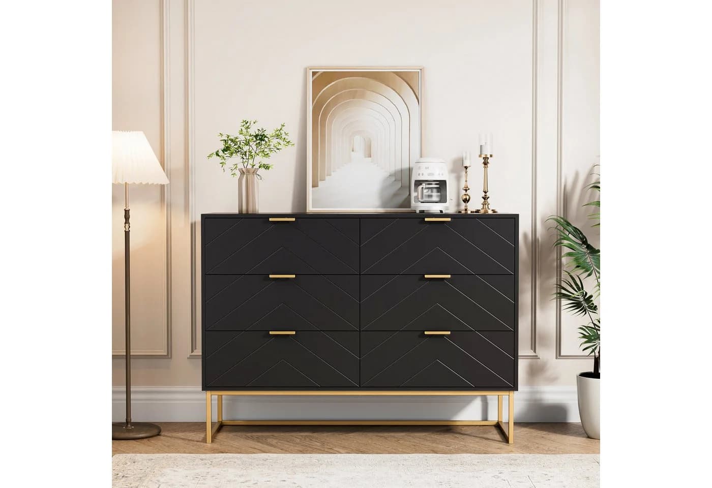 UEV Sideboard mit 6 Schubladen Schwarz