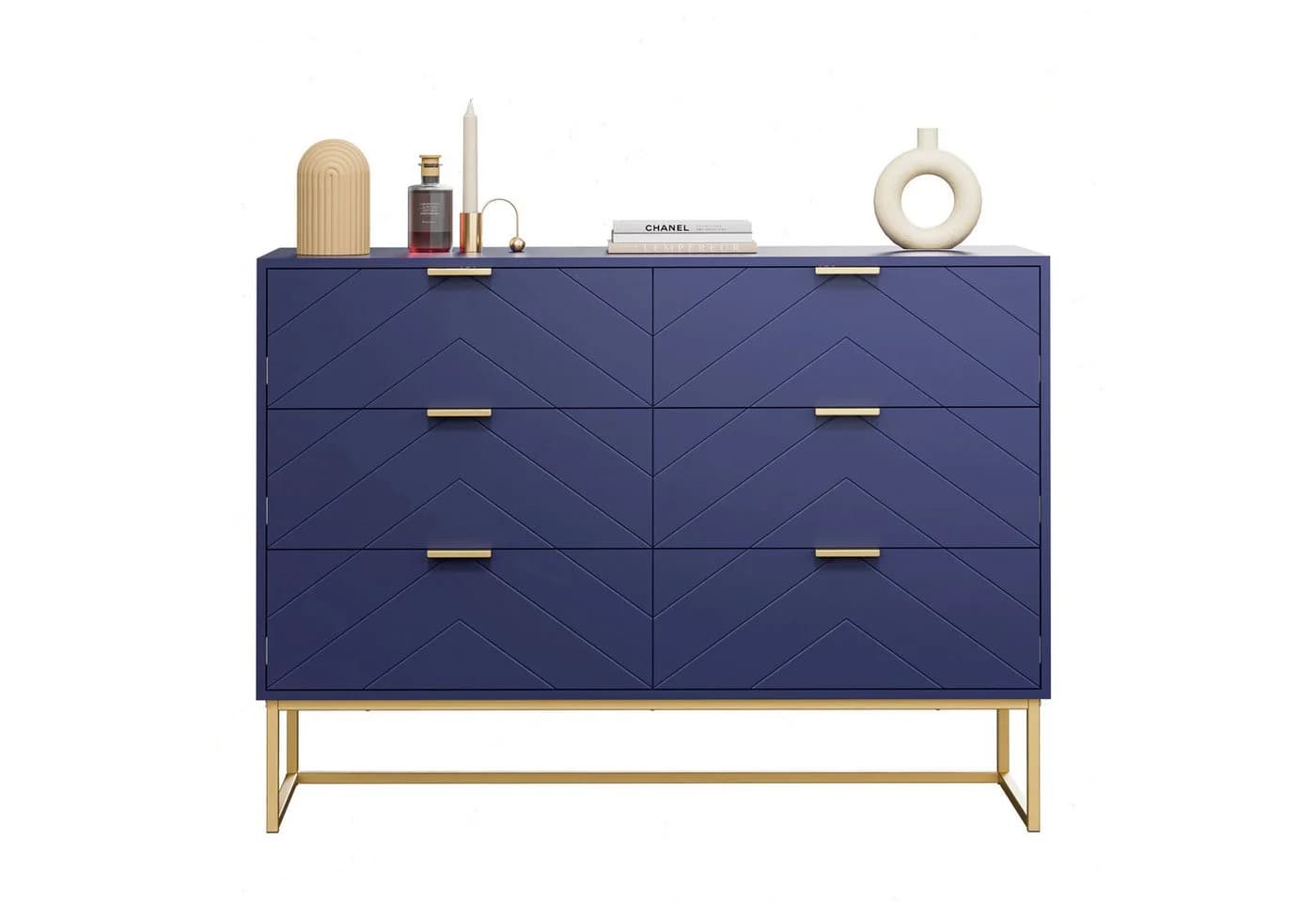UEV Sideboard mit 6 Schubladen, Highboard Mehrzweckschrank mit Kipp-Schutz, 100x34x73,5cm, Küchenschrank Buffet TV Board Schrank mit Füße Aufbewahrungsschrank - Bild 2