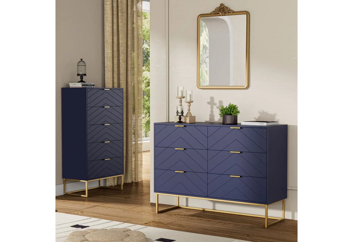UEV Sideboard mit 6 Schubladen, Highboard Mehrzweckschrank mit Kipp-Schutz, 100x34x73,5cm, Küchenschrank Buffet TV Board Schrank mit Füße Aufbewahrungsschrank - Bild 4