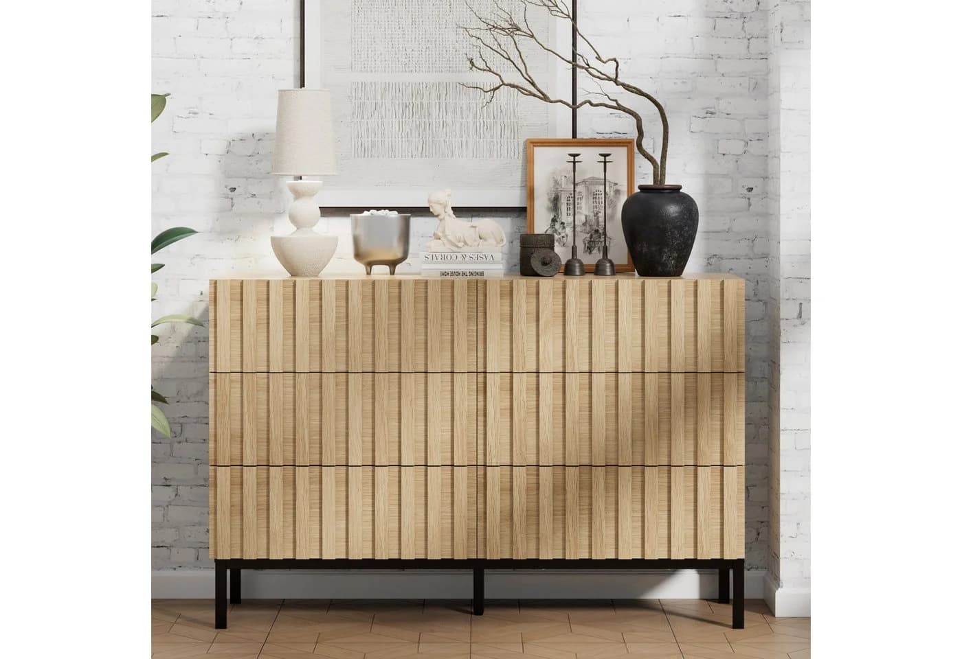 UEV Kommode 6 Schubladen Metallfüße 73,4x34,5x100cm Natur - Bild 3