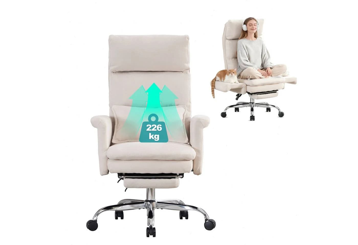 UEV Bürostuhl Ergonomisch mit Fußstütze Beige/Schwarz Mesh - Bild 2