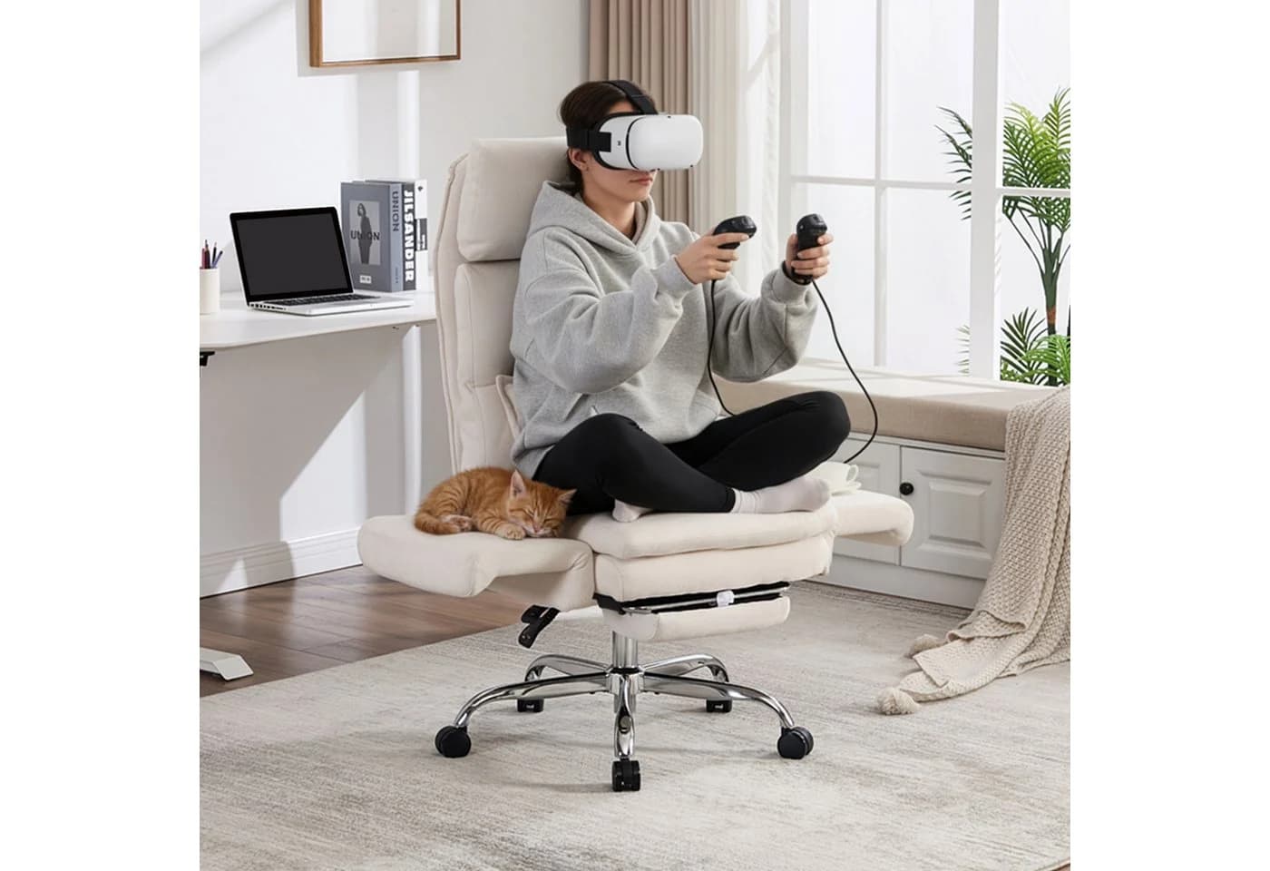 UEV Bürostuhl Ergonomisch mit Fußstütze Beige/Schwarz Mesh - Bild 3