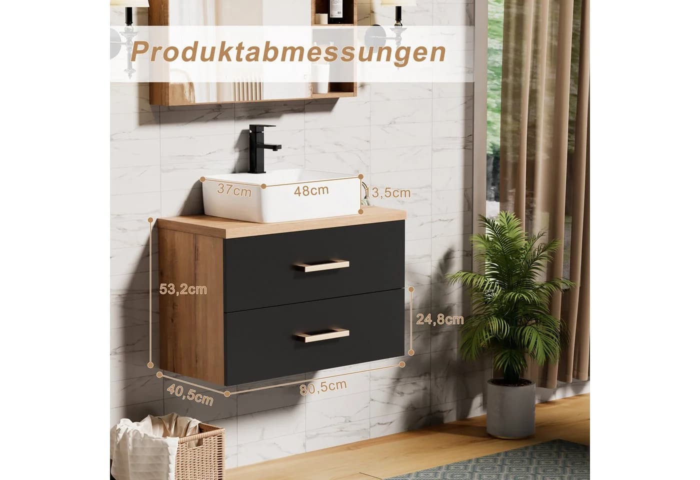 UEV Hängeschrank Waschbeckenunterschrank Schwarz Soft-close - Bild 4