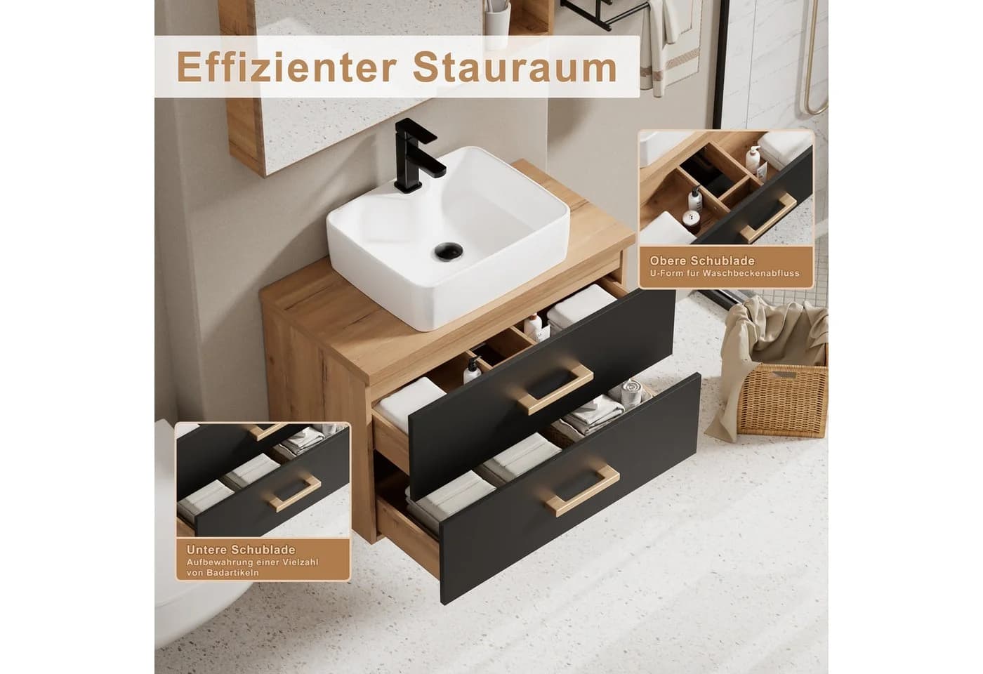 UEV Hängeschrank Waschbeckenunterschrank Schwarz Soft-close - Bild 5