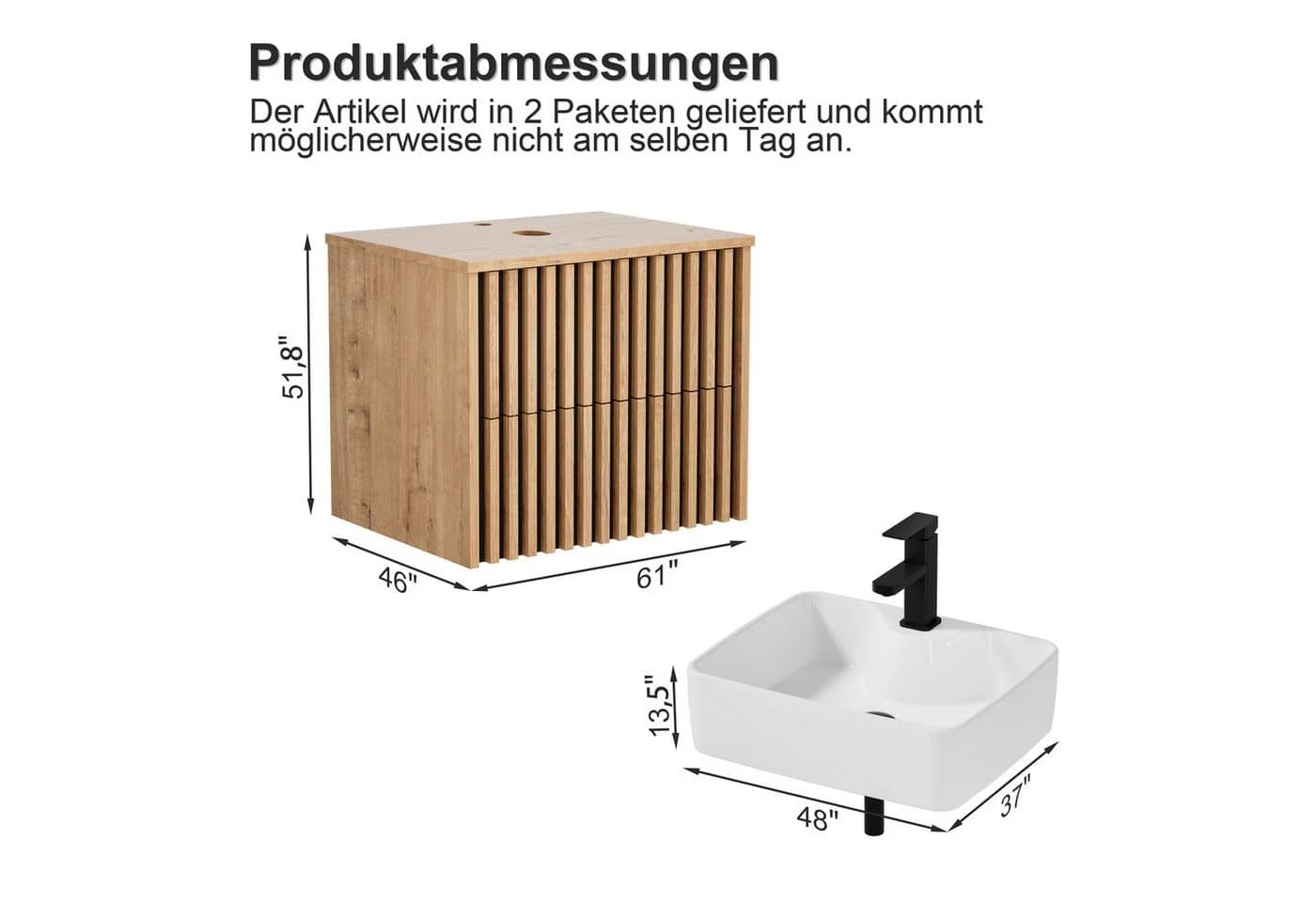 UEV Waschbeckenunterschrank 2 Schubladen Natur Holzwerkstoff - Bild 4