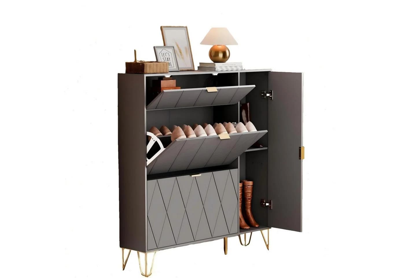 UEV Schuhschrank 4 Klappen Grau 105x24x120cm - Bild 2