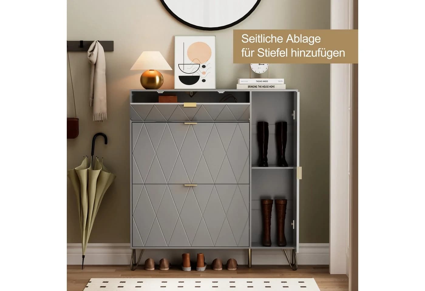 UEV Schuhschrank 4 Klappen Grau 105x24x120cm - Bild 3