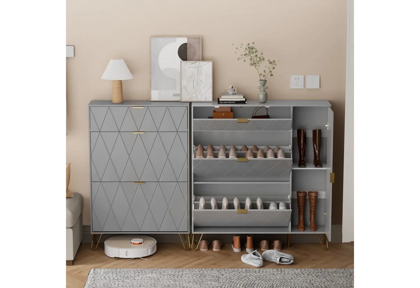 UEV Schuhschrank 4 Klappen Grau 105x24x120cm - Bild 4