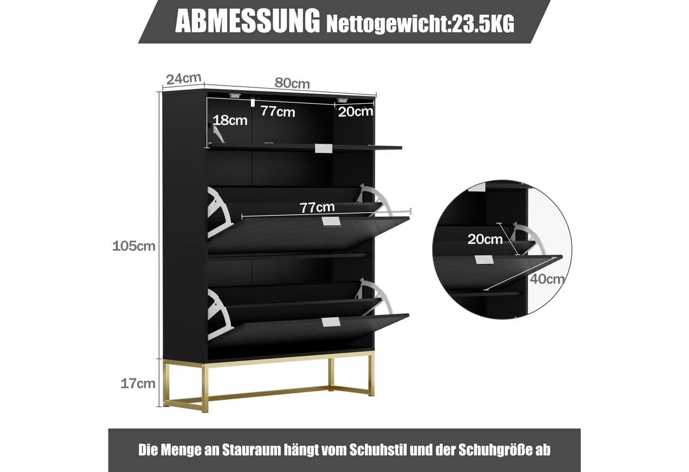 UEV Schuhschrank mit 3 Klappen schmal Schuhablage Modern Schuhkommode - Bild 4