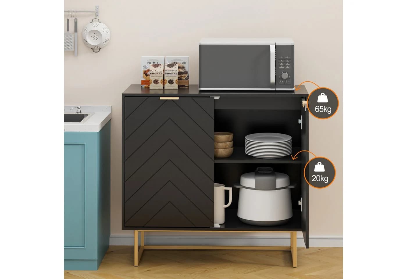 UEV Sideboard Kommode mit 2 Türen, verstellbare Ablagen, Mehrzweckschrank - Bild 5