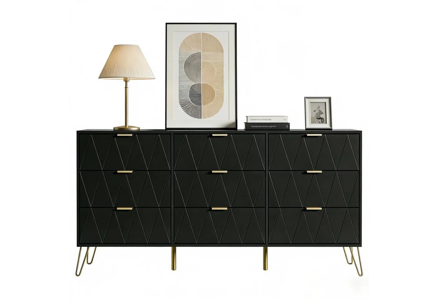 UEV Kommode 9 Schubladen Sideboard TV-Board Schwarz 150x34x74 cm - Bild 2