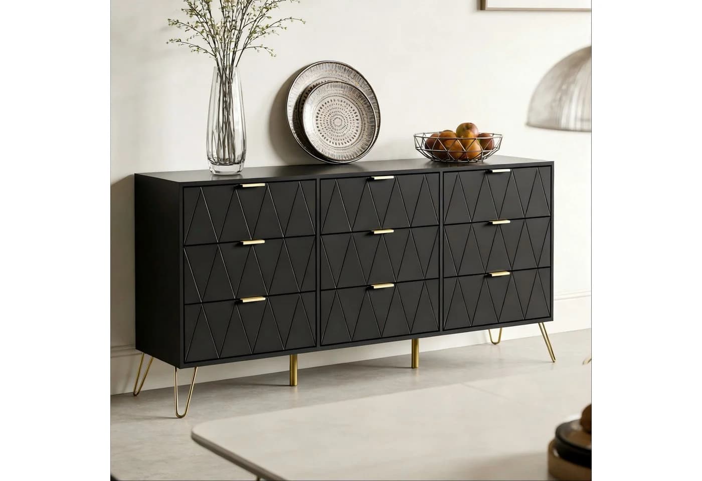 UEV Kommode 9 Schubladen Sideboard TV-Board Schwarz 150x34x74 cm - Bild 3