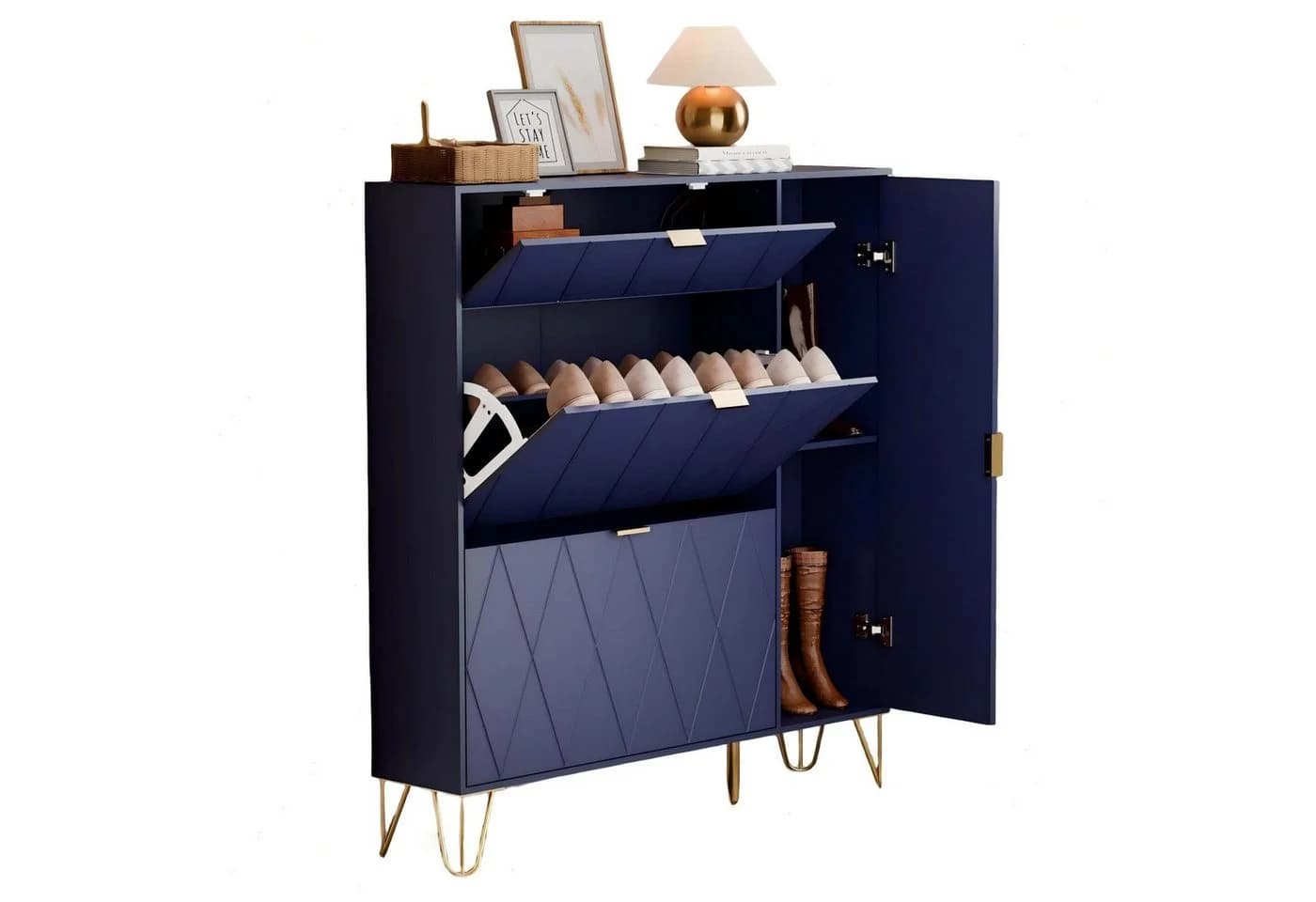 UEV Schuhschrank mit 4 Klappen 105x24x120cm Gold - Bild 2