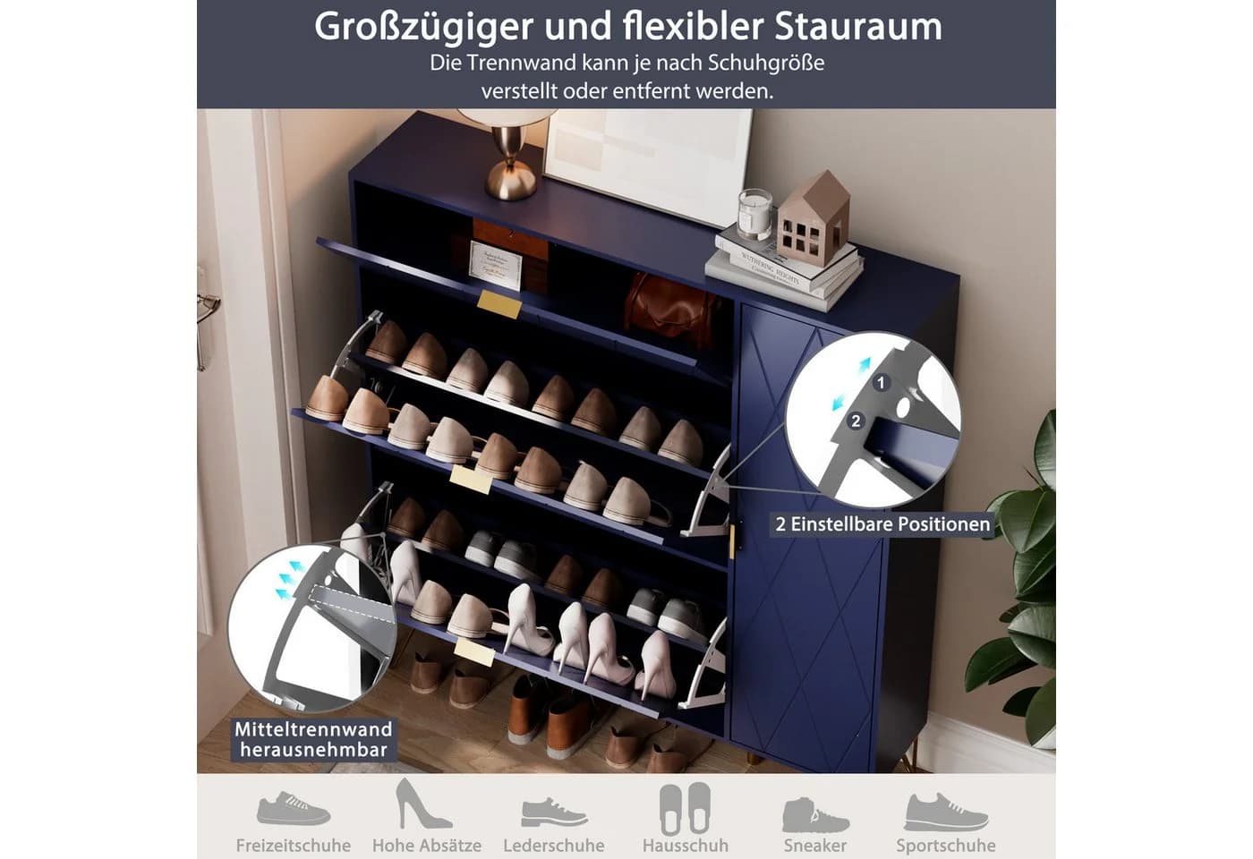 UEV Schuhschrank mit 4 Klappen 105x24x120cm Gold - Bild 4