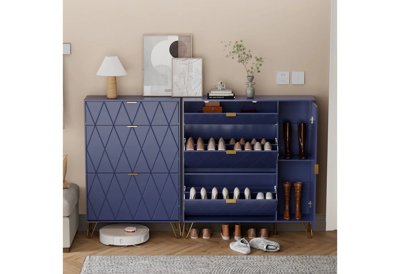 UEV Schuhschrank mit 4 Klappen 105x24x120cm Gold - Bild 5