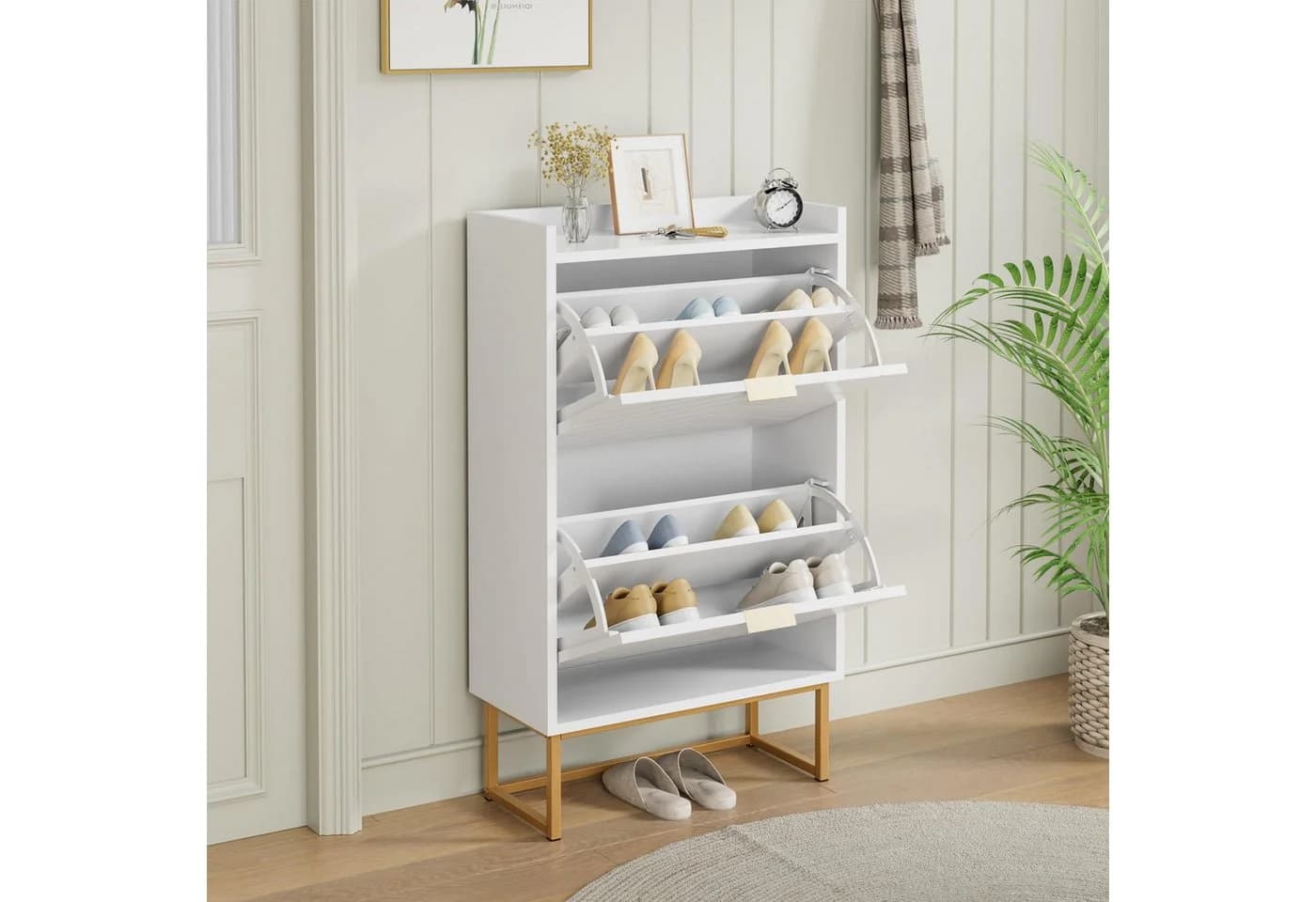 UEV Schuhschrank mit 2 Klappen, Schuhkipper Schmal, Schuhregal mit Metallfüße - Bild 4
